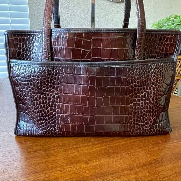Vintage Brighton Croc Embossed Pattern Leather Shoulder Purse Brown Burgundy - Picture 6 of 15
